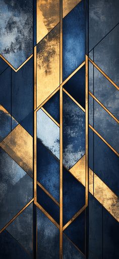 an abstract blue and gold wallpaper with geometric shapes