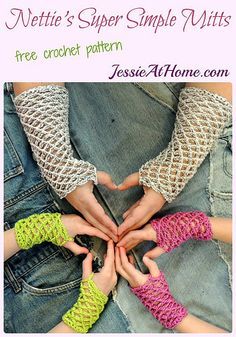 four people wearing knitted arm warmers making a heart with their hands