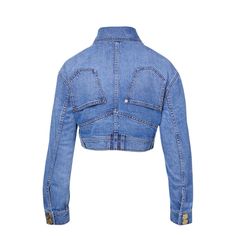 Cropped denim jacketBalmain switches things up with this jeans-style denim jacket. Designed to look like a repurposed pair of denim jeans, this cropped jacket has been detailed with an upside-down five-pocket design and and multiple belt loops.Blue cotton-denimClassic collarLong sleevesButtoned cuffsFront button fasteningBelt loopsClassic five pocketsCroppedComposition: Cotton 100%Lining: Polyester 65%, Cotton 35%Hand WashMade in Italy Denim Blue Cropped Jacket With Pockets, Denim Cropped Jacket With Pockets, Cropped Denim Blue Jacket With Pockets, Cropped Medium Wash Denim Jacket, Cropped Dark Wash Denim Outerwear, Medium Wash Denim Cropped Jacket For Streetwear, Cropped Blue Denim Jacket For Streetwear, Medium Wash Cropped Denim Outerwear, Cropped Medium Wash Denim Outerwear