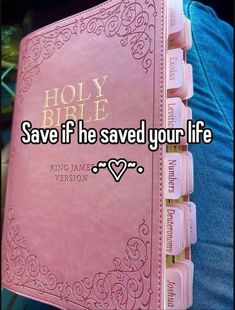 someone is holding a pink book with the words, save if he saved your life