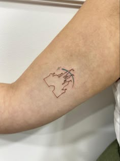 a person's arm with a tattoo on it that has the shape of a map