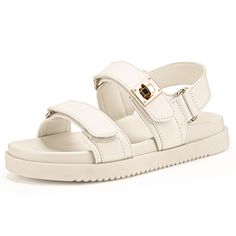 PRICES MAY VARY. Classic three-strap sandal design Fashion gold hardware Adjustable hook-and-loop closure Cushioning Molded footbed Flexible Long Lasting Traction TPR Outsole Sandal Design, Kids Luggage, Designer Sandals, Womens Sandals Flat, Luxury Store, Gold Fashion, Pharmacy Gifts, Design Fashion, Strap Sandals