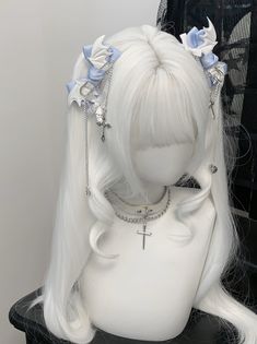 ❤︎Dark wing cross hair clip❤︎ White Hair Inspiration, White Hair Wigs, Aesthetic Wigs, White Hair Wig, Cute Wigs, White Hairstyles, White Long Hair, Wig Cute, White Wigs