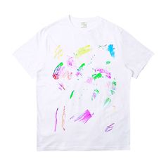 a white t - shirt with colorful paint splattered on it