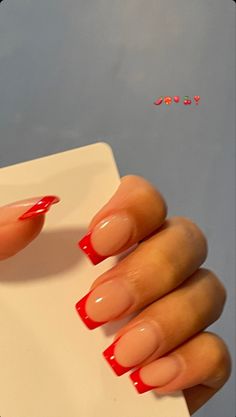 Red French Acrylic Nails Square, Arched French Tip Nails, Nail Ideas Acrylic Square Medium, Acrylic Nails Tips Color, Red French Coffin, Medium Square Acrylic Nails French Tips, Bright Square Nails, Red French Tip Square, Square Red French Tip Nails