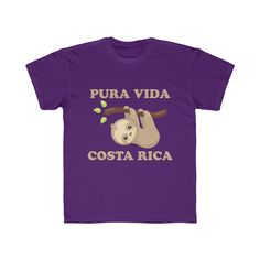 Pura Vida Costa Rica Sloth Kids Shirt | Costa Rica Animal | Costa Rica Vacation | Costa Rica Souvenir T-Shirt | Costa Rica Travel Trip This youth pro weight tee is perfect for every kid who wants a comfortable shirt to play, relax, or romp around in. Durable, high quality print will survive many adventures. .: Regular fit .: 100% Soft cotton (fibre content may vary for different colors) .: Light fabric (5.2 oz /yd² (176 g/m .: Tear away label .: Runs smaller than usual Casual Purple T-shirt As Gift, Purple Short Sleeve T-shirt For Gift, Vacation Costa Rica, Costa Rica Animals, Bosses Day, Costa Rica Vacation, Costa Rica Travel, Travel Trip, Jersey Tee