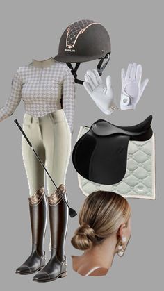 a collage of horse riding gear and accessories