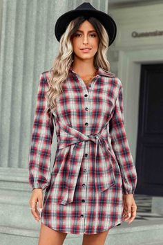 Polyester. Lightweight and comfortable to wear. Features: Women's layered mini dress in classic plaid, soft flannel fabric, button placket, front waist tie for a casual and stylish look. Design: The simple design does not pick the figure. No matter your size, you can control it. Style: Plaid is a big trend every fall and winter. This tunic dress can also be worn as a flannel shirt coat. Looks great with jeans, boots or heels and more. Applicable Occasions: Autumn women's long sleeve dresses are Plaid Shirt Dress, Short Pollera, Picture Style, Plaid Tie, Plaid Dress Shirt, Long Sleeve Plaid Shirt, Plaid Fashion, Long Sleeve Plaid, Mini Shirt Dress