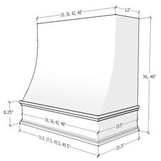 a drawing of the top and bottom part of a stove hood, with measurements for each section