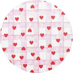 a circle with hearts on it in pink and red colors, as well as white squares