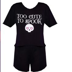 Ship In The Same Day Or Within 24 Hours. Size: Small (Uk) Color: Black Cnb7103 This Pj Set Is Perfect For Your Spooky Season Plans Doll. Featuring A Top And Bottoms Set In A Black Material With A 'Too Cute To Spook' Print, We're In Love. Just Add Your Fave Slippers To Elevate The Look Further. Top Length Approx 33cm/13" (Based On A Sample Size S) Bottoms Length Approx 33cm/13" (Based On A Sample Size S) Model Wears Size S Model Height - 5ft 9" Cute Black Loungewear Bottoms, Black Stretch Cotton Sleepwear, Cute Sleepwear With Letter Print, Black Letter Print Sleepwear For Loungewear, Cotton Stretch Sleepwear With Letter Print, Black Letter Print Sleepwear, Fitted Black Short Sleepwear, Cute Letter Print Sleepwear, Casual Black Sleepwear For Halloween