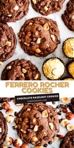 chocolate and nutella cookies with text overlay that reads ferbero rocher cookies