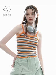 Composition : RAYON 85% POLY 15%Color : OrangeCountry of Origin : China Sleeveless T Shirt, Sleeveless Tshirt, Cami Tanks, Color Matching, Composition, Top Outfits, China, Tank Tops, Orange