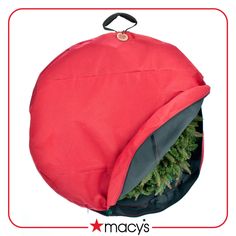 a red and black bag filled with christmas trees