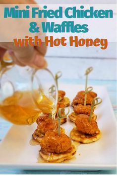 mini fried chicken and waffles with hot honey are an easy appetizer