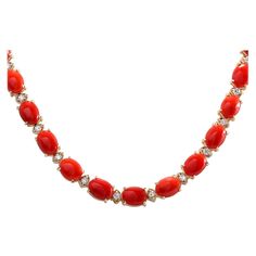 Stamped: 14K Yellow Gold Total Necklace Weight: 34.0 Grams Necklace Length: 17 Inches Total Natural Coral Weight is 40.82 Carat (Measures: 6.00x4.00 mm) Color: Red Total Natural Diamond Weight is 2.00 Carat Color: F-G, Clarity: VS2-SI1 Face Measures: N/A Sku: [702684W] Coral Jewelry Set, Diamond Necklace Simple, Gold Link Necklace, Coral Beads Necklace, Sterling Silver Jewelry Rings, Beaded Necklace Designs, Jewelry Bracelets Gold, Diamond Jewelry Designs, Natural Coral