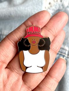 Melanie is back! Wearing her 'MELANIN' baseball cap, big hair and bamboo earrings. This shiny gold pin will be a beautiful addition to your pin collection. Details: Gold hard enamel 1.75 inches 2 prongs with 2 gold clasps Get an extra set of locking pin clutches here All pins come with its own specially designed backing card! All designs are created by Keisha Archer for She Illustrates. All Pins, Bamboo Earrings, Gold Pin, Backing Card, Big Hair, Pin Collection, Enamel Pin, Lapel Pins, Clutches