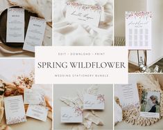 the wedding stationery bundle includes photos, cards, and other things to put on it