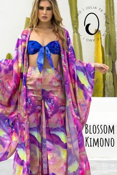 Introducing our fabulous long silky and gorgeous Blossom Kimono - the epitome of versatility! Whether you're hitting the marina scene or painting the town fuchsia at the coolest music festival, this beauty's got you covered. Summer Silk Pink Kimono, Summer Multicolor Silk Kimono, Summer Kimono With Abstract Print, Pink Kimono For Spring Festival, Pink Spring Festival Kimono, Summer Floral Print Pink Kimono, Summer Pink Floral Print Kimono, Spring Festival Kimono With Vibrant Print, Pink Floral Print Kimono For Festival