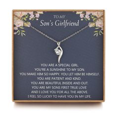 PRICES MAY VARY. Son's Girlfriend Necklace: Show your sons girlfriend how much you like her with this exquisite necklace. It has so much meaning behind this necklace. When she wears this twist heart necklace, you're telling her welcome her into your life. This pendant is sure to give her joy when she opens it. She will love the dainty necklace and will cherish it for years to come. Perfect gift for son's girlfriend on birthday valentine's day christmas. DESIGN: The necklace is made of 925 sterli Christmas Gifts For Sons Girlfriend, To My Sons Girlfriend, Perfect Meaning, Girlfriend Necklace, Christmas Express, Sons Girlfriend, Twisted Heart, My Sons, Lucky To Have You