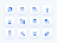 a set of blue and white square icons