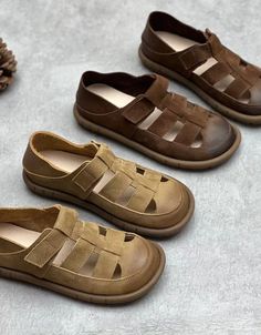 Comfortable Leather Retro Flat Sandals — Obiono Woman Boots, Classic Sandals, Coffee Sizes, Boys Sandals, Barefoot Shoes, Summer Color, Comfortable Flats, Shoes Woman, 가을 패션