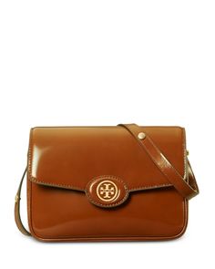 Tory Burch Robinson Spazzolato Leather Convertible Shoulder Bag Classic Tan Shoulder Bag With Leather Lining, Designer Bags With Turn-lock Closure, Classic Tan Calf Leather Shoulder Bag, Classic Calf Leather Shoulder Bag With Turn-lock Closure, Cognac Flap Bag For Formal Occasions, Classic Brown Calf Leather Flap Bag, Elegant Cognac Flap Bag For Travel, Luxury Tan Flap Bag With Removable Pouch, Designer Brown Flap Bag For Formal Occasions