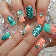 Nail Extension Design, Uñas Color Coral, Nail Art Summer Beach, Nail Designs Summer Beach, Beach Themed Nails, Nails Beach, Beach Nail Designs, Themed Nails, Popular Nail Art