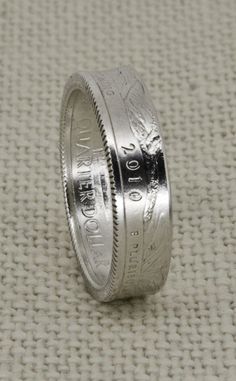 2010 90% Silver Proof Us Quarter Dollar Coin Ring Wedding Band Ar, Wy, Ca, Az Or 9 Year Anniversary Gift, Black Ring Box, 9 Year Anniversary, Silver Coin Ring, Coin Rings, Silver Dollar Coin, Silver Quarters, Silver Wedding Band, Quarter Dollar