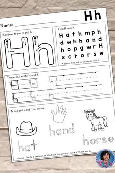 the printable worksheet for letter h is for horse, and has an image of