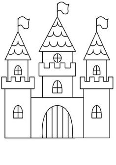 a castle with two towers and a flag on top is shown in black and white