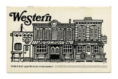 a drawing of a building with the words western written in black and white on it