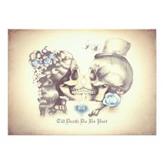 two skulls with hats and flowers on their heads are depicted in an old - fashioned tattoo design