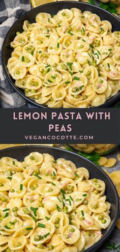 lemon pasta with peas in a skillet