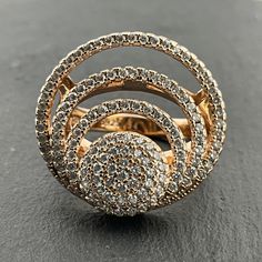 Genuine Folli Follie Cubic Zirconia Sterling Silver Statement Ring, UK Size N1/2, US Size 6 3/4, EU Size 53 1/4, Rose Gold Gilded, Fully Hallmarked 925, Front Max Width 21.9mm, Weight 8.14 Grams, Lovely Condition Gold Diamond Ring With Rhinestones, Dazzling Diamond Ring With Rhinestones, Sparkling Round Diamond Ring In Dazzling Style, Sparkling Round Diamond Ring, Dazzling Rhinestone Rings, Dazzling Diamond Ring With Sparkling Stones, Glamorous Sparkling Diamond Ring, Glamorous Gold Diamond Ring, Glamorous Sparkling Round Diamond Ring