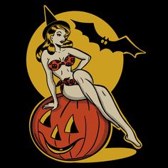 Spooky Women, Classic Halloween Wallpaper, Vintage Comics Women, Pumpkin Halloween Art, Vintage Halloween Pumpkin, Halloween Pop Art, This Is Halloween, Horror Pinup