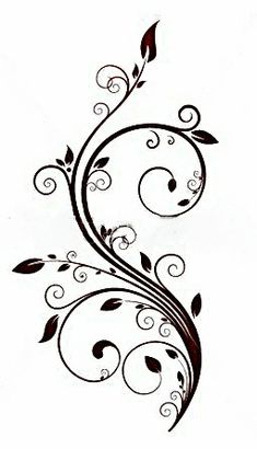 a black and white floral design with leaves on it's side, in the shape of a swirl