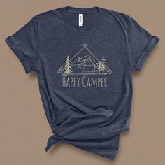 For the happy camper this t-shirt for women is the perfect camping t-shirt with a rustic nostalgic feel. Wear this mountains graphic t-shirt while enjoying nature and the great outdoors graphic. Grab your gear and head out in your new backpacking t-shirt this summer! DETAILS This Beautiful graphic t-shirt is made of 49% to 100% combed and ring-spun cotton and is very soft and comfortable to wear. Check the size card for specific fabrications per color. We use DTG technology and eco friendly inks Mountains Graphic, Enjoying Nature, Camping Tee, Heather Brown, Cut Tees, Adventure Camping, Happy Camper, T Shirt For Women, Happy Campers