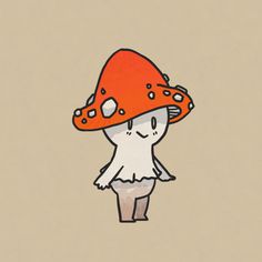 a drawing of a person with a mushroom on their head