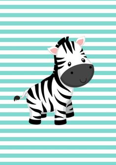 a cartoon zebra standing on top of a blue and white striped background with black stripes