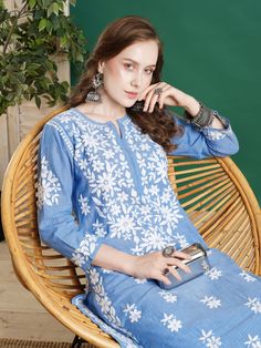 Find more items of ADA:- https://www.etsy.com/au/shop/ADAlucknow?ref=shop_sugg_market Kurta Palazzo Set, Notched neck, Handmade, Hand-Embroidered, Hand-Crafted, Needlework, Latest Design Stylish, Ready to Wear, Rayon Cotton, Work Wear, Perfect for summer wear, Breathable and Comfortable, Artisan made, "Made in India" SKU: 01A452421 Color: Blue Thread: White Cotton Fabric: Cotton Denim Length Of Kurta: 47 Inches Length of Palazzo: 30 Inches Neck: Notched Round Sleeves: 3/4 Sleeves Pattern: Embroi Blue Chikankari Embroidered Kurta For Eid, Blue Chikankari Embroidery Kurta For Eid, Traditional Light Blue Kurta With Dabka Work, Traditional Blue Kurta For Spring, Traditional Blue Lawn Suit For Spring, Spring Blue Salwar Kameez With Chikankari Embroidery, Blue Salwar Kameez With Chikankari Embroidery For Spring, Blue Cotton Salwar Kameez With Intricate Embroidery, Light Blue Cotton Salwar Kameez For Eid