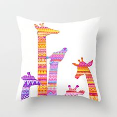 two giraffes and a cake on a white background throw pillow