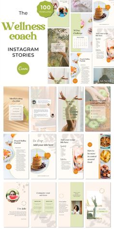 a brochure with images of food on it and the words, health coach instagram