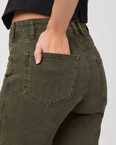 Alexis is our feminine take on the barrel leg while still creating a flattering fit. This high-rise silhouette is crafted from super soft denim with a hint of stretch for comfort in a dark vintage-inspired green shade with workwear-style front panels. | Alexis Barrel Leg Jean - Vintage Bayou Green | Size 31 Everyday Cropped Leg Cargo Jeans, Fitted High-rise Cargo Jeans, Workwear Style, Dark Vintage, Jean Vintage, Men Store, Workwear Fashion, Denim Shoes, Shades Of Green