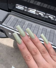 Summer Acrylic Nails Sage Green, Stage Green Acrylic Nails, Honeydew Green Nails, Sage Green Tapered Square Nails, Sage Green Square Acrylic Nails, Mint Green Acrylics, Short Jade Nails, Green Nails Plain, Sage Nails Acrylic