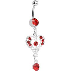 Red Gem Drops of Love Heart Dangle Belly Ring | Body Candy Body Jewelry #bodycandy #bellyring #piercing Body Candy Jewelry, Cute Belly Rings, Bellybutton Piercings, Belly Button Piercing Jewelry, Dope Jewelry Accessories, Belly Piercing Jewelry, Cool Piercings, Navel Jewelry, Dangle Belly Rings