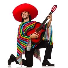 a mexican man with a guitar and sombrero