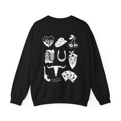 Y'allternative Sweatshirt | Western Grunge Crewneck | Emo Goth Cowgirl Shirt | Western Goth Aesthetic | Yallternative Country Sweatshirt <3<3<3<3<3<3<3<3<3<3<3<3<3<3   This comfy, fleece lined crewneck will be your new fav!  The high quality design is printed directly on the garment by our trusted print shop. Please allow 3-5 days for production as these are made to order.  Please remember sizing is unisex. <3<3<3<3<3<3<3<3<3<3<3<3<3<3<3 -Gildan heavy blend -50% cotton 50% polyester -UNISEX sizing -Fleece lined <3<3<3<3<3<3<3<3<3<3<3<3<3<3<3 NO RETURNS OR EXCHANGES Fall Crew Neck Top With Graphic Design, Unisex Grunge Tops With Funny Print, Grunge Screen Print Tops For Fall, Alternative Fall Crew Neck T-shirt, Alternative Crew Neck T-shirt For Fall, Grunge Style Screen Print Top For Fall, Grunge Screen Print Top For Fall, Grunge Graphic Design Tops For Fall, Alternative Style Crew Neck T-shirt For Fall