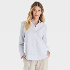 Women's Long Sleeve Oxford Button-down Shirt - A New Day™ : Target Everyday Long Sleeve Dress Shirt With Button Closure, Fall Cotton Button-up Dress Shirt, Cotton Button-up Dress Shirt For Fall, Relaxed Fit Cotton Dress Shirt For Office, Cotton Button-up Dress Shirt, Fitted Cotton Dress Shirt For Everyday, Fitted Long Sleeve Dress Shirt For Everyday, Cotton Dress Shirt With Button Closure For Daywear, Long Sleeve Cotton Dress Shirt For Daywear