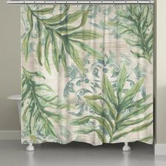 Bohemian Palms Shower Curtain Tropical Shower Curtain, Tropical Showers, Watercolor Shower Curtain, Waffle Weave Shower Curtain, Green Palm Leaves, Bathroom Artwork, Velvet Upholstered Bed, Wood Texture Background, Solid Wood Platform Bed